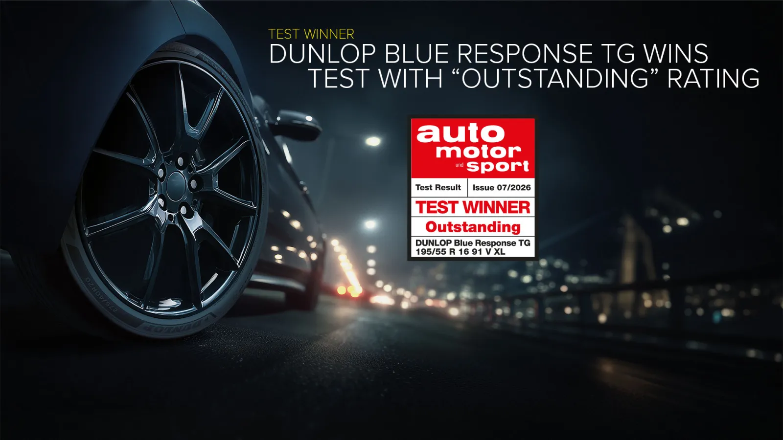 Dunlop Blue Response TG summer tyre awarded Outstanding rating by Auto Motor und Sport in 2026 test