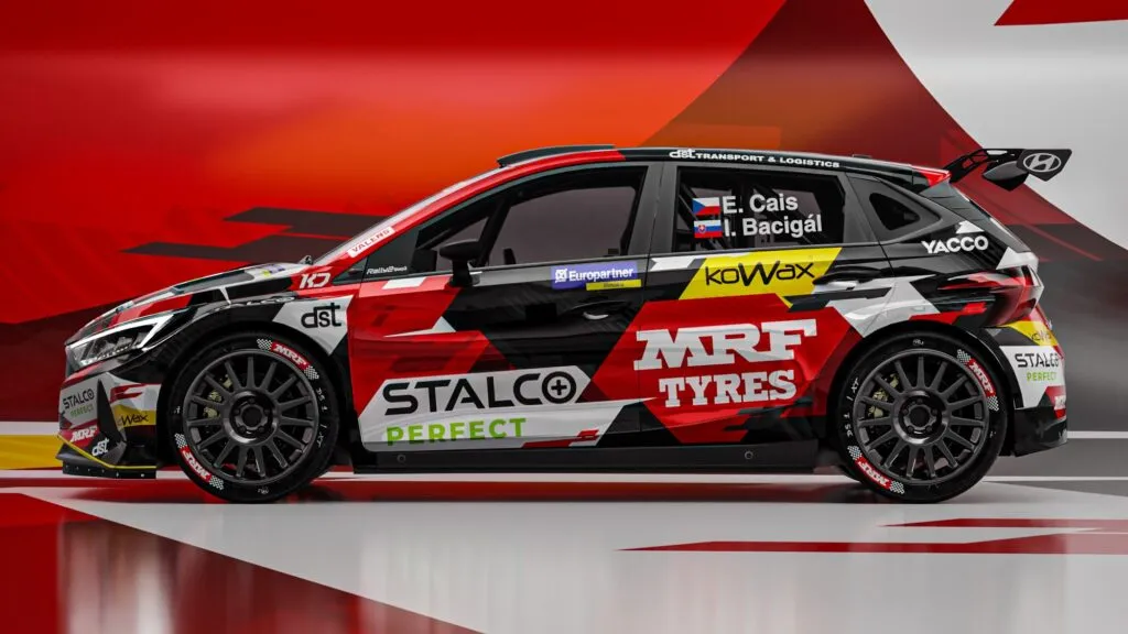 MRF Tyres-sponsored Kowax Rally Team's Hyundai i20 N Rally2 for Erik Cais and Igor Bacigál. Photo/Image Credit: MRF Tyres